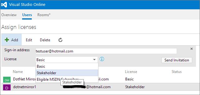 adding a stakeholder license to visual studio online